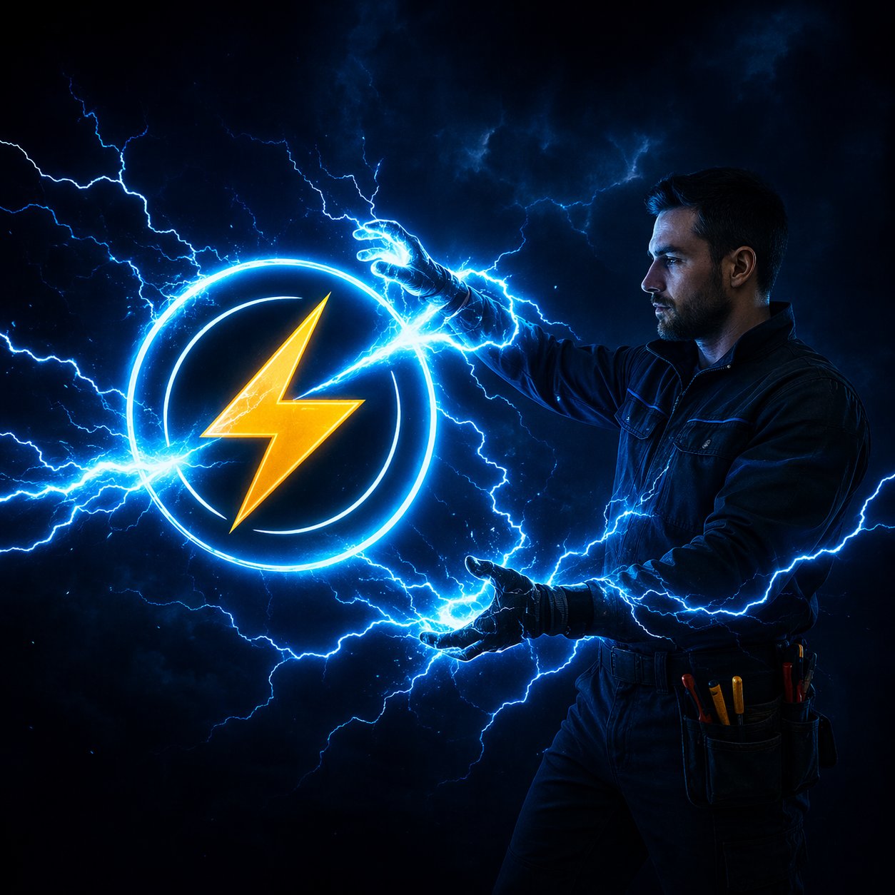 Électricien Électron Libre maîtrisant l'électricité